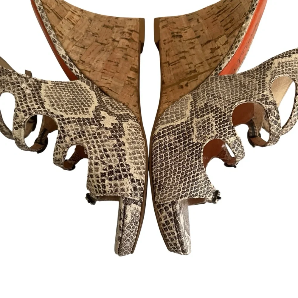 Diego di Lucca Collection "Collezioni" Brown Leather Snakeskin Wedge Sandals 6.5 - Picture 5 of 9